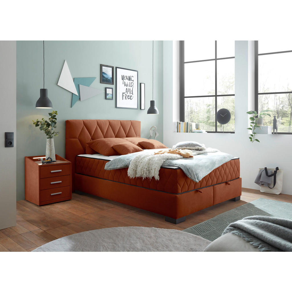 POSTELJA Z VZMETNICO 140 cm x 200 cm , tekstil, leseni material barve konjaka - slika 2
