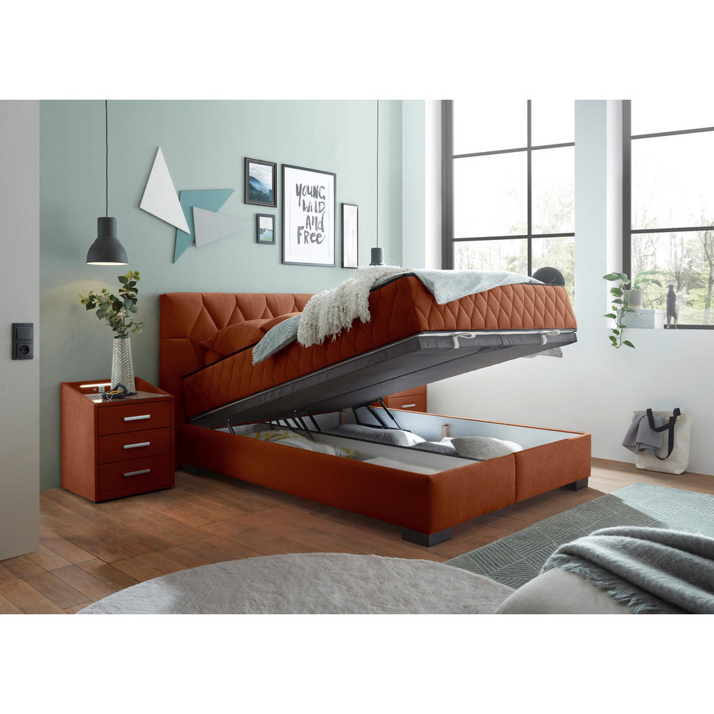 POSTELJA Z VZMETNICO 140 cm x 200 cm , tekstil, leseni material barve konjaka - slika 5