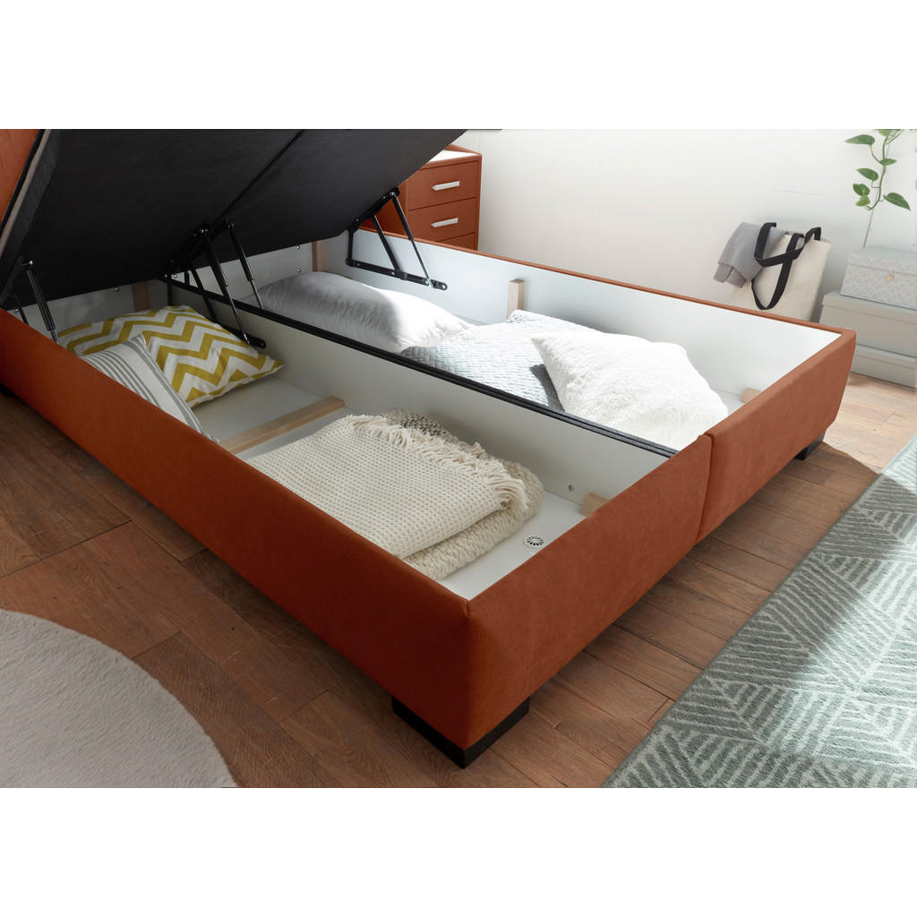 POSTELJA Z VZMETNICO 140 cm x 200 cm , tekstil, leseni material barve konjaka - slika 6