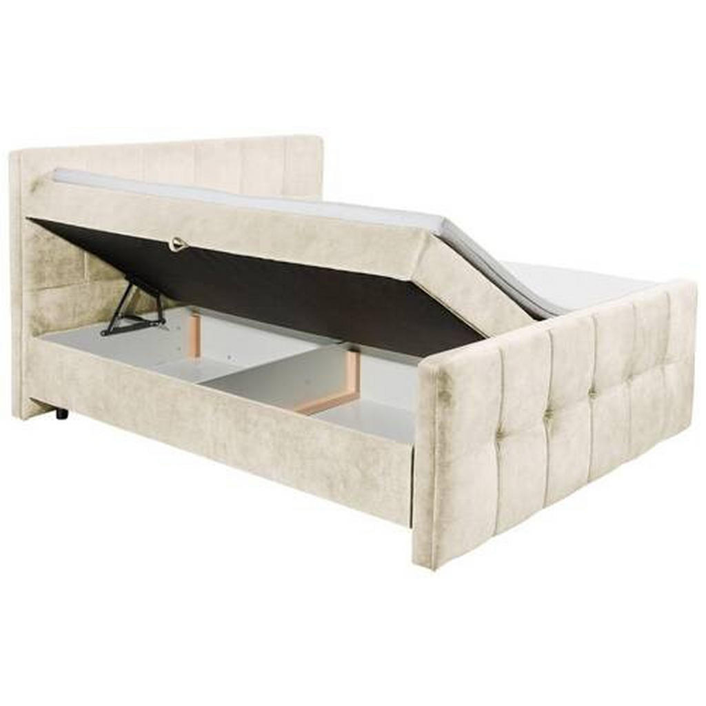 POSTELJA Z VZMETNICO 160 cm x 200 cm , tekstil, leseni material krem barve - slika 5