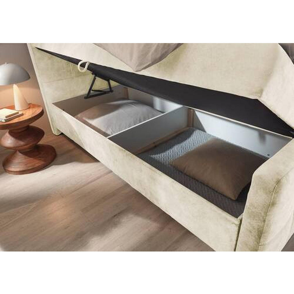 POSTELJA Z VZMETNICO 160 cm x 200 cm , tekstil, leseni material krem barve - slika 6