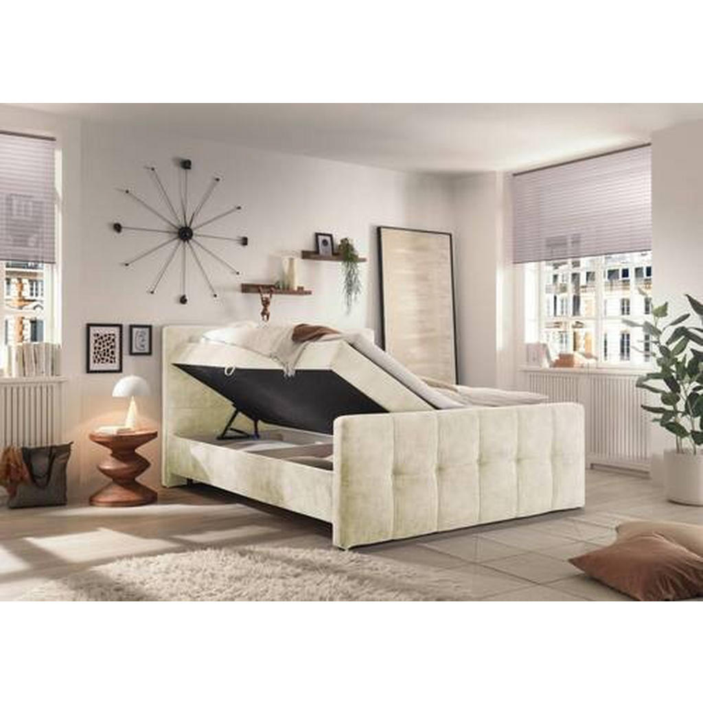 POSTELJA Z VZMETNICO 180 cm x 200 cm , tekstil, leseni material krem barve - slika 4