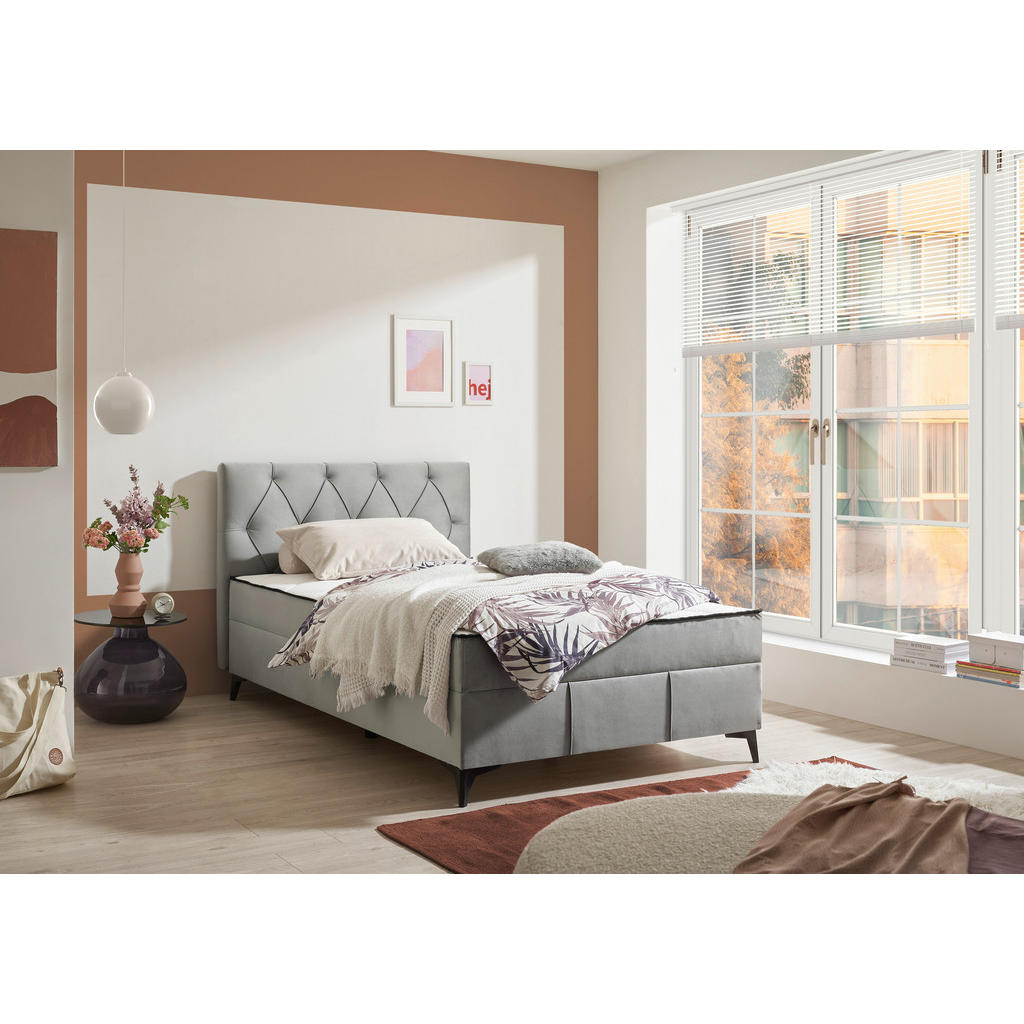 POSTELJA Z VZMETNICO 120 cm x 200 cm , tekstil, leseni material siva
