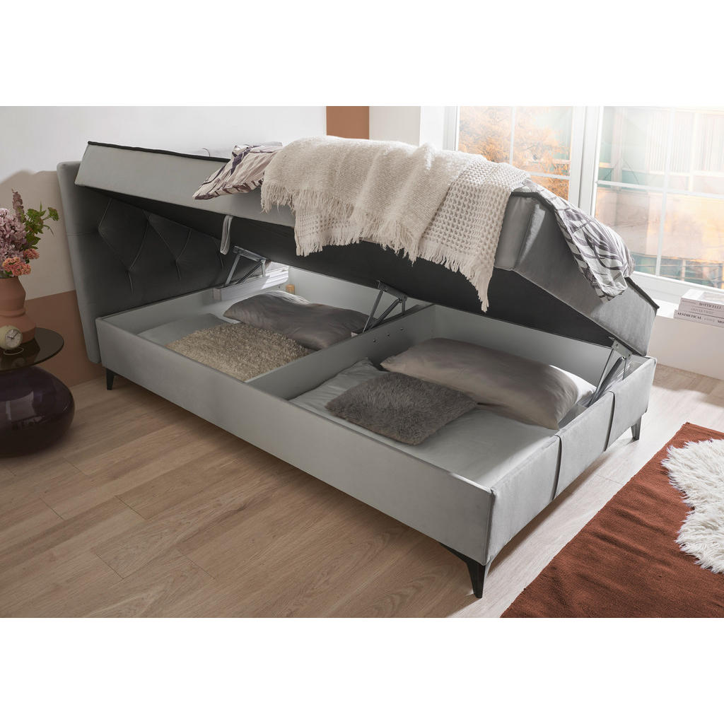 POSTELJA Z VZMETNICO 120 cm x 200 cm , tekstil, leseni material siva - slika 3