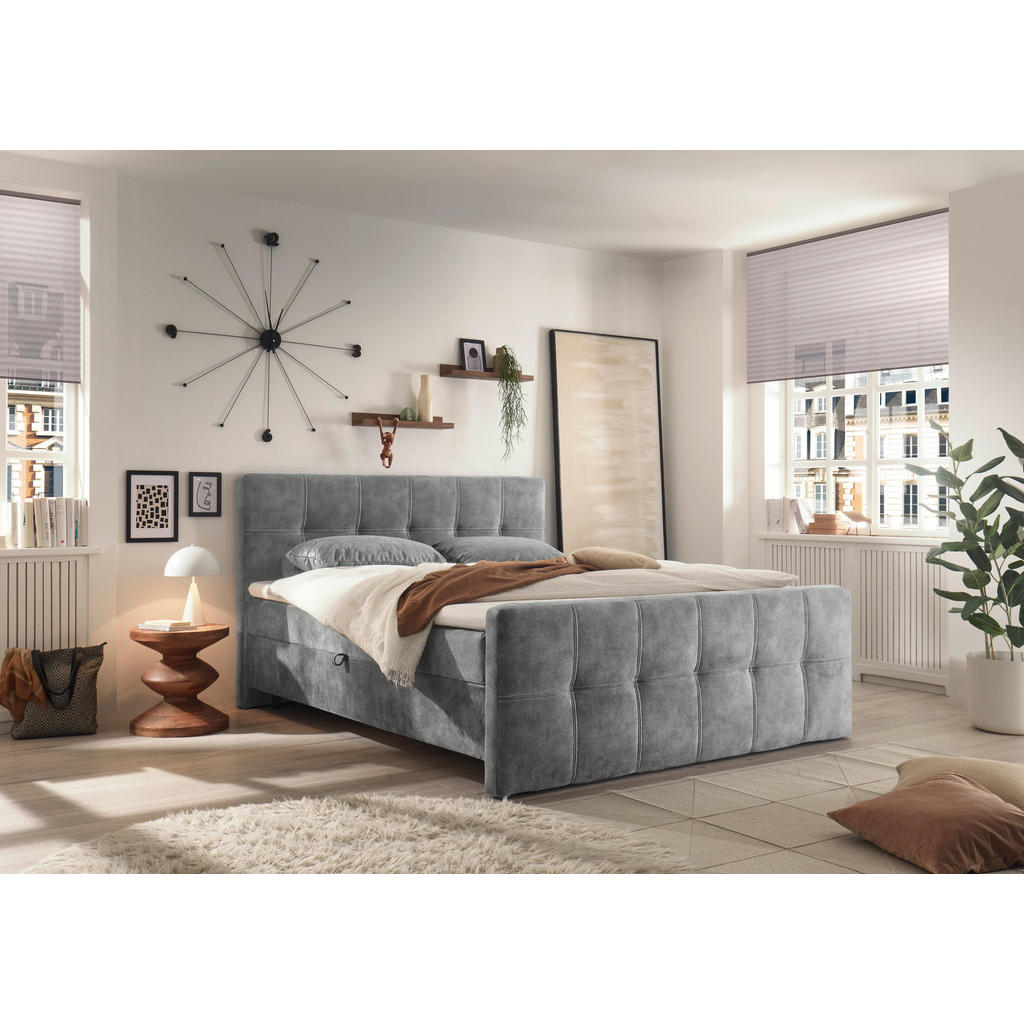 POSTELJA Z VZMETNICO 160 cm x 200 cm , tekstil, leseni material siva - slika 2