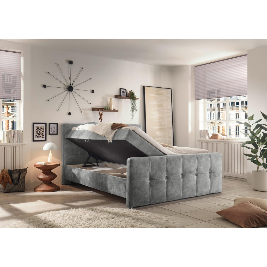 POSTELJA Z VZMETNICO 160 cm x 200 cm , tekstil, leseni material siva - slika 3