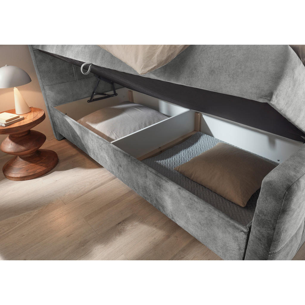 POSTELJA Z VZMETNICO 160 cm x 200 cm , tekstil, leseni material siva - slika 4
