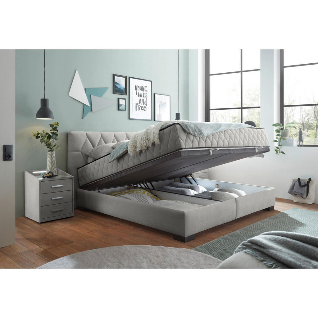POSTELJA Z VZMETNICO 180 cm x 200 cm , tekstil, leseni material svetlo siva - slika 6
