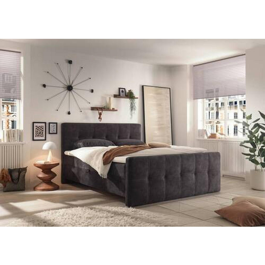 POSTELJA Z VZMETNICO 180 cm x 200 cm , tekstil, leseni material temno rjava - slika 2