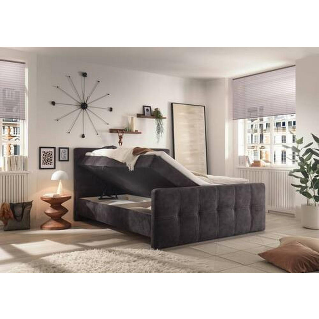 POSTELJA Z VZMETNICO 180 cm x 200 cm , tekstil, leseni material temno rjava - slika 5