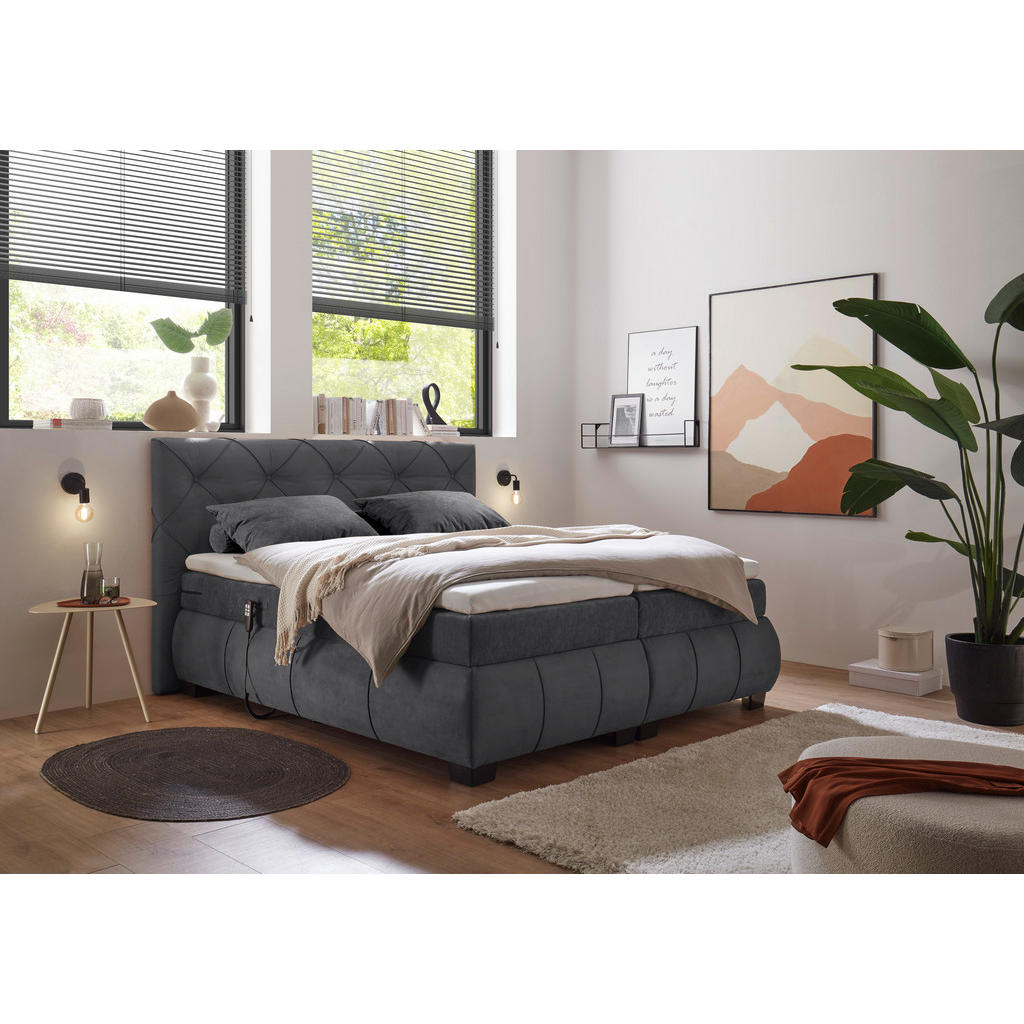 POSTELJA BOXSPRING 180 cm  x 200 cm , tekstil, leseni material antracit