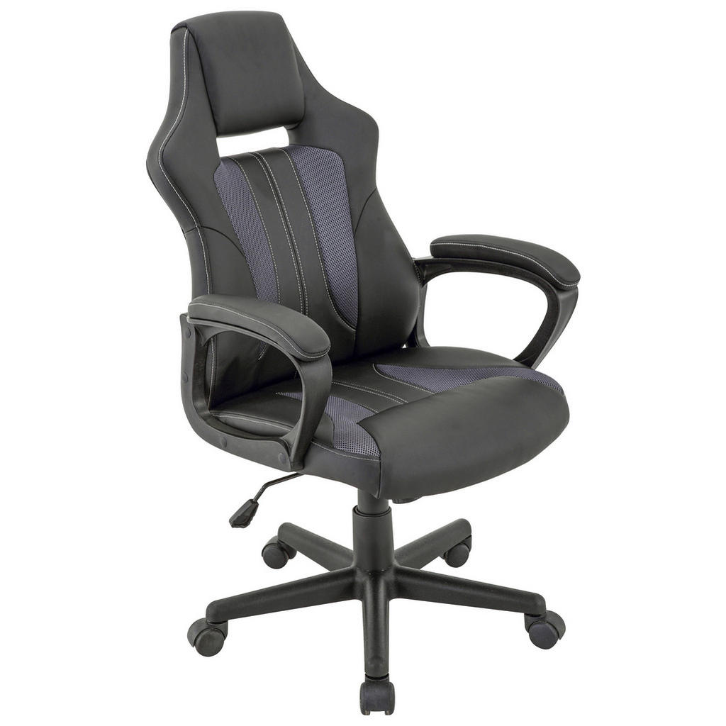 GAMING STOL kovina, umetna masa, tekstil siva, črna