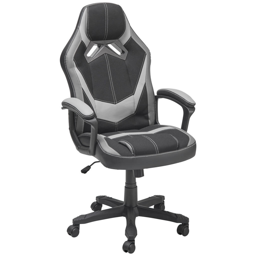 GAMING STOL kovina, umetna masa, tekstil siva, črna