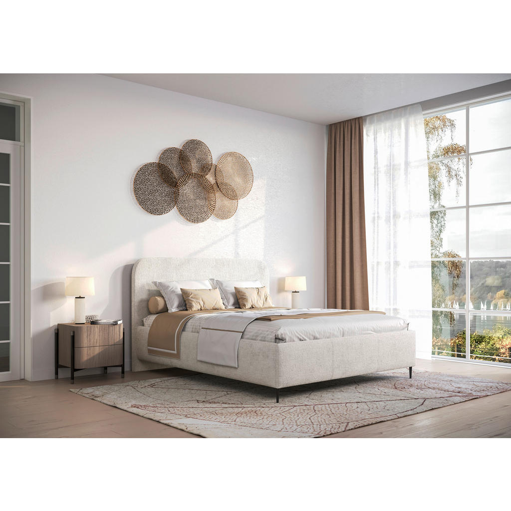 OBLAZINJENA POSTELJA 140 cm  x 200 cm , les, tekstil, leseni material bež