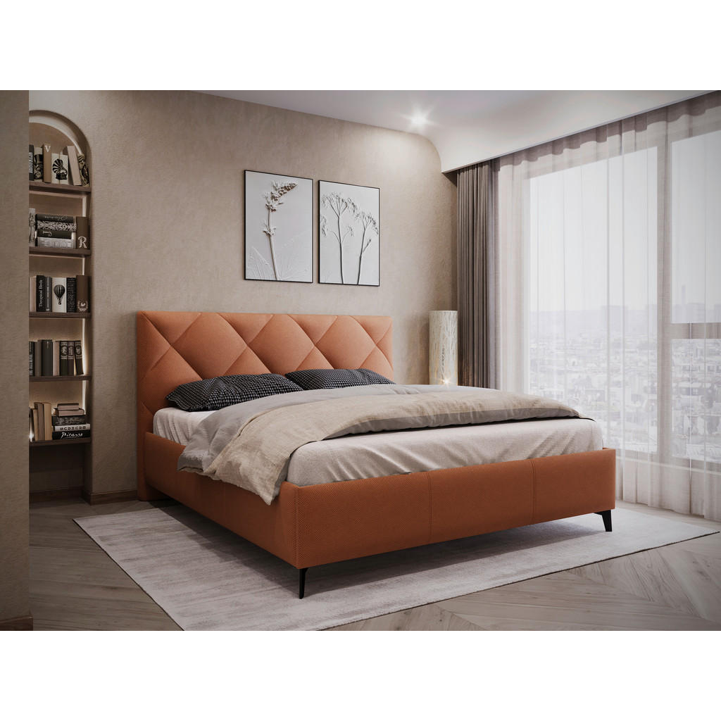 OBLAZINJENA POSTELJA 180 cm x 200 cm , tekstil opečnato rjava