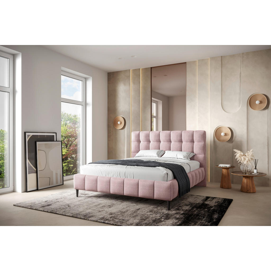 OBLAZINJENA POSTELJA 140 cm  x 200 cm , les, tekstil, leseni material roza