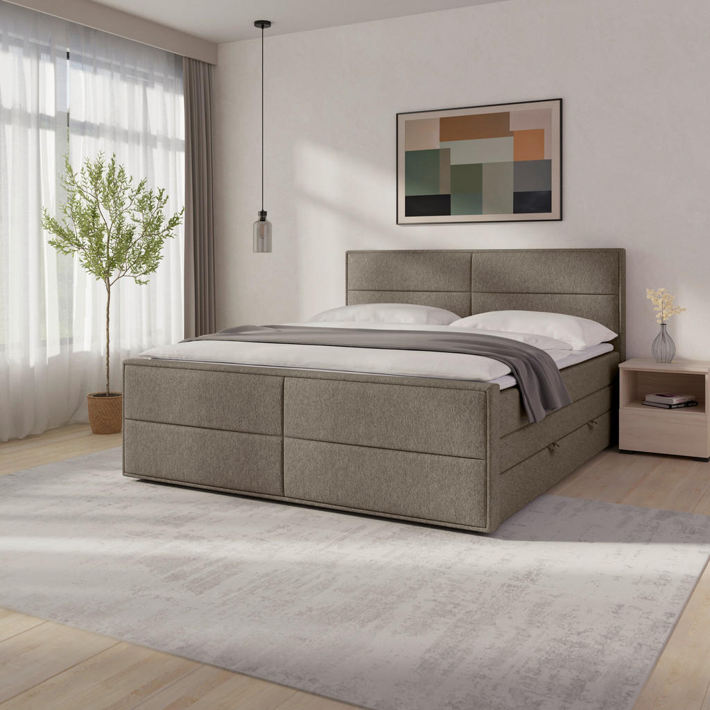 POSTELJA BOXSPRING 180 cm x 200 cm , les, kovina, umetna masa, tekstil bež