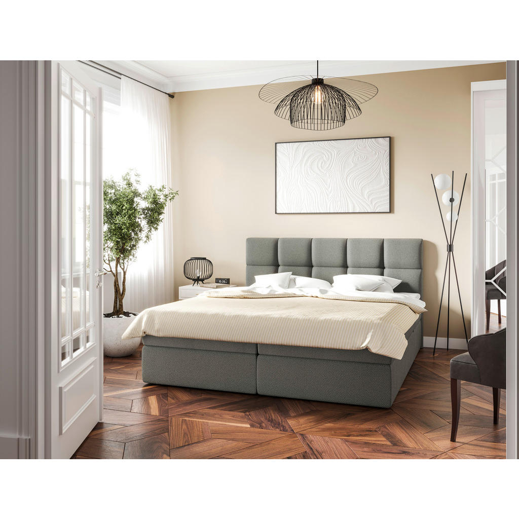 POSTELJA Z VZMETNICO 140 cm  x 200 cm , les, tekstil, leseni material siva
