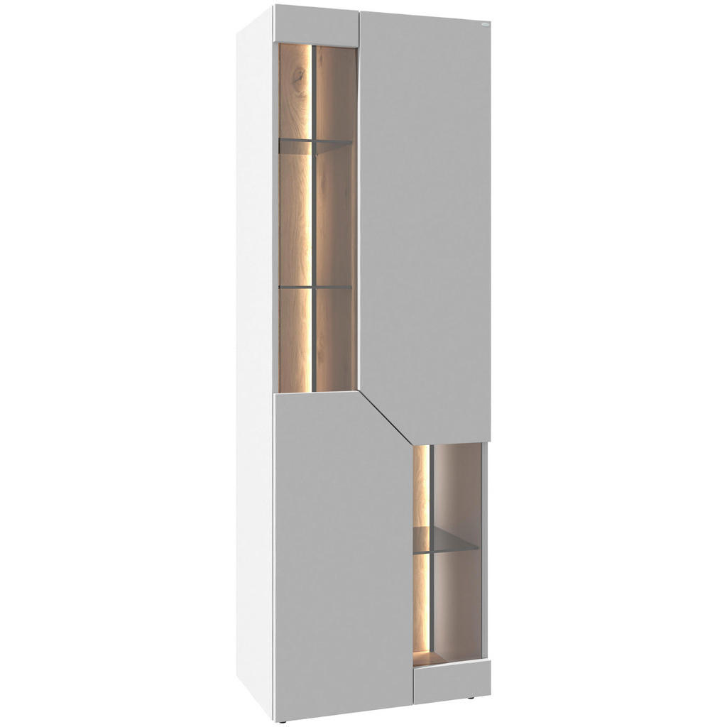 VITRINA, furnirano, večslojna plošča iz masivnega lesa (panelna plošča), delno masivno divji hrast bela, divji hrast