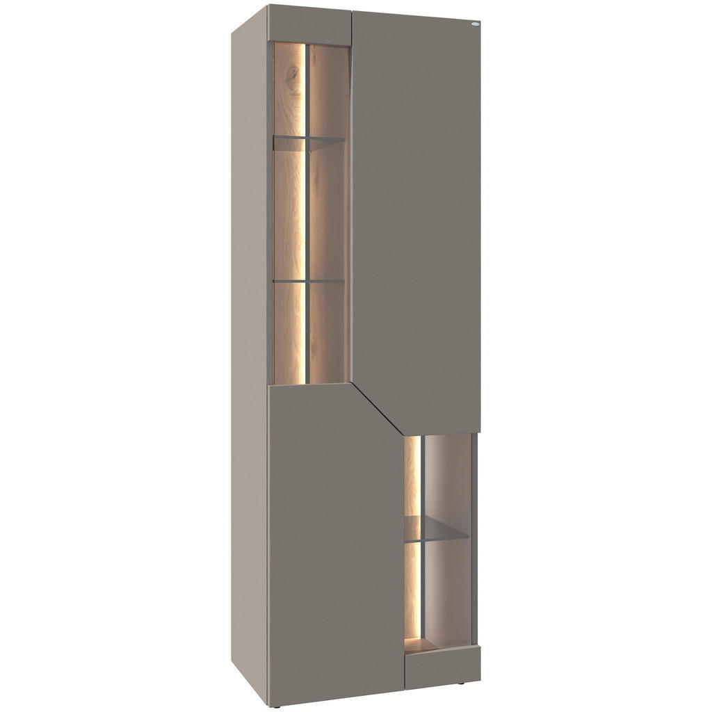 VITRINA, furnirano, večslojna plošča iz masivnega lesa (panelna plošča), delno masivno divji hrast siva, divji hrast