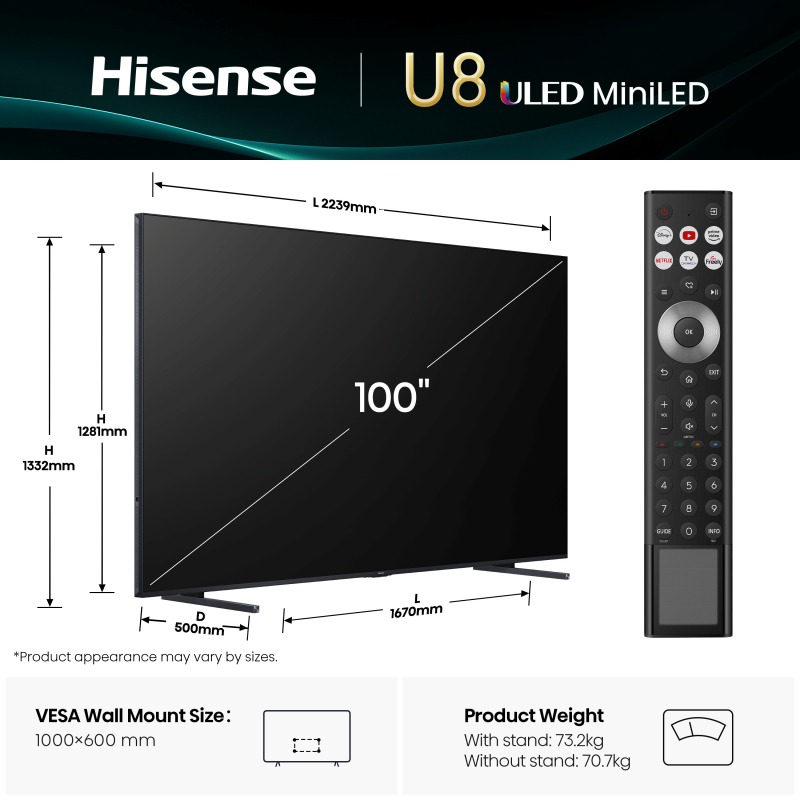 Alternative view of HISENSE TV ULED (Mini LED) 100U8Q