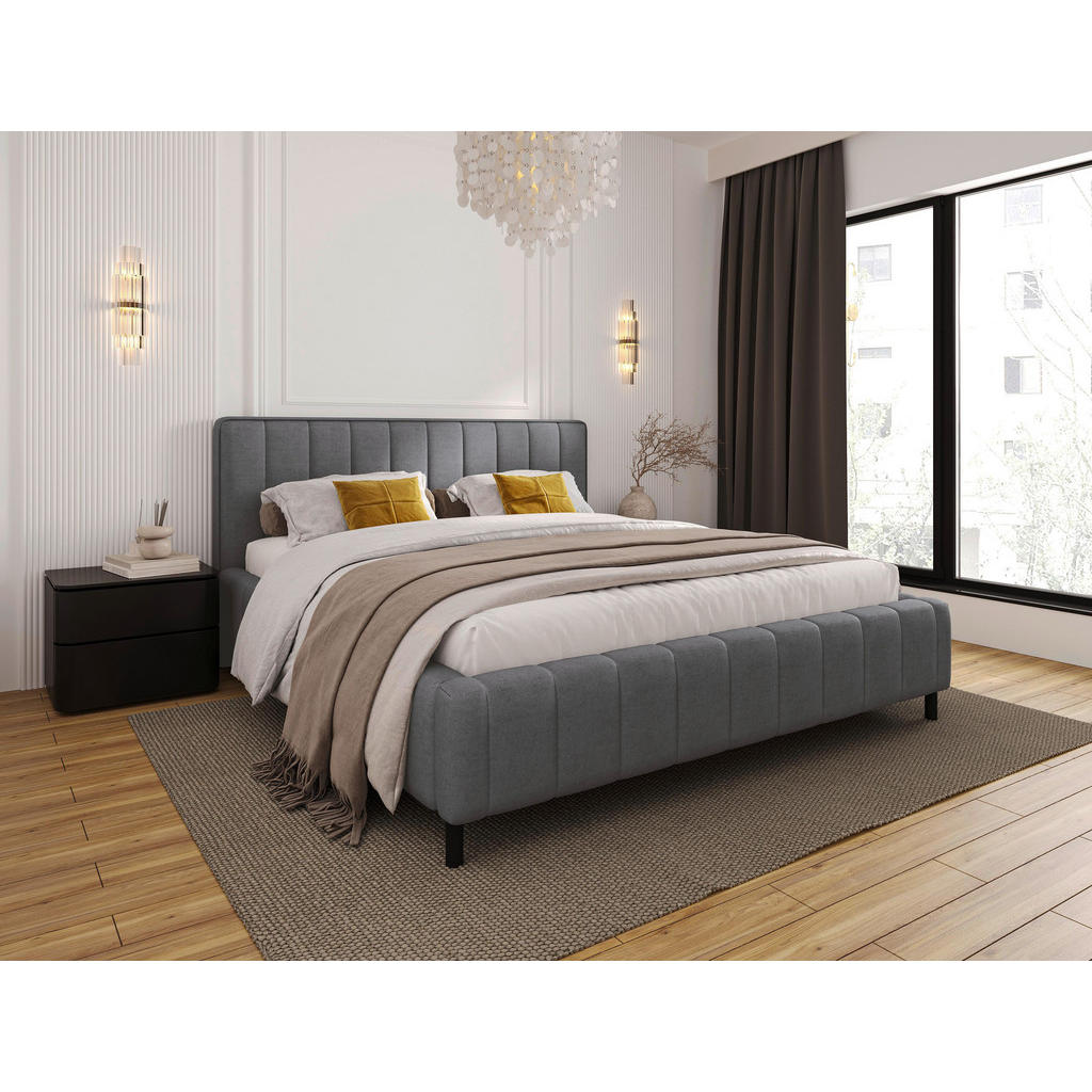 OBLAZINJENA POSTELJA 140 cm  x 200 cm , tekstil svetlo siva