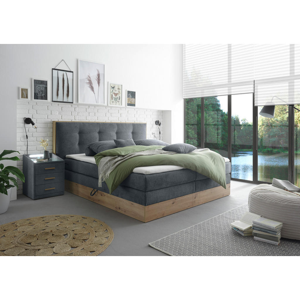 POSTELJA BOXSPRING 180 cm  x 200 cm , les, tekstil, leseni material antracit