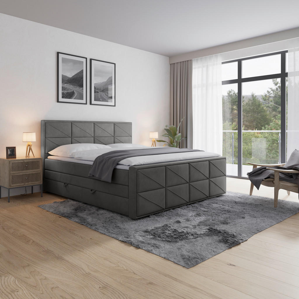POSTELJA BOXSPRING 180 cm  x 200 cm , kovina, umetna masa, tekstil, karton, leseni material antracit