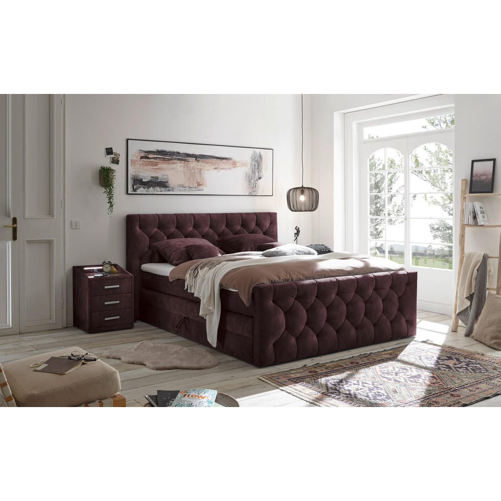 POSTELJA BOXSPRING 180 cm  x 200 cm , tekstil, leseni material barve jajčevca