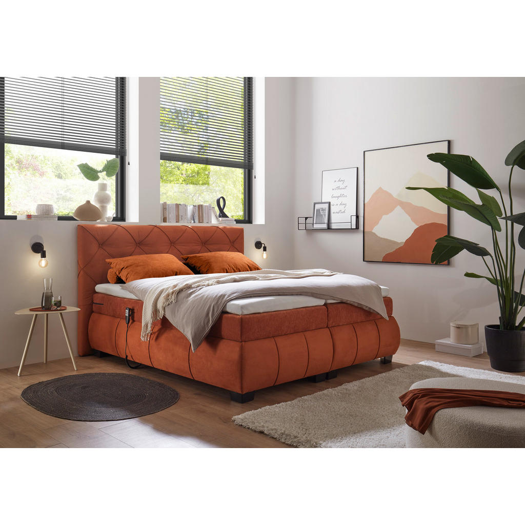 POSTELJA BOXSPRING 180 cm  x 200 cm , tekstil, leseni material barve konjaka