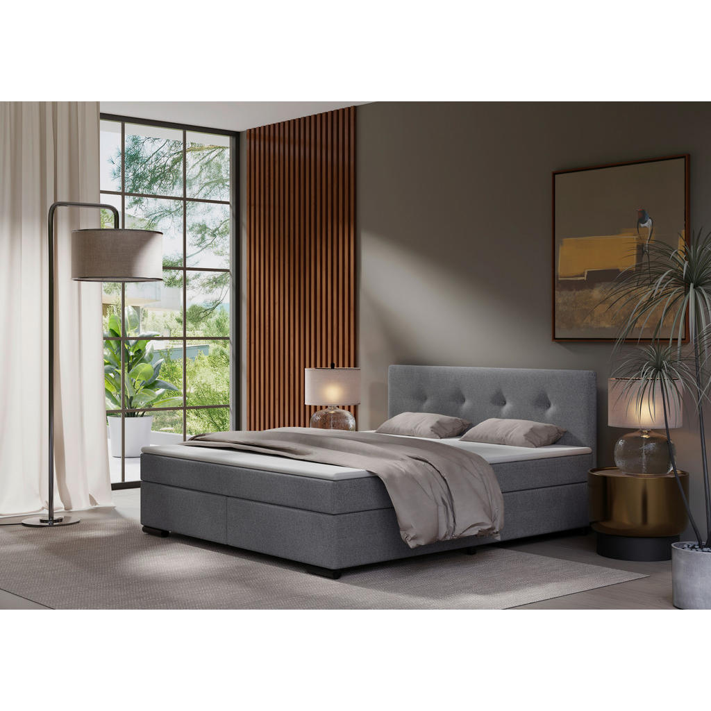POSTELJA BOXSPRING 160 cm  x 220 cm , les, tekstil, karton svetlo siva