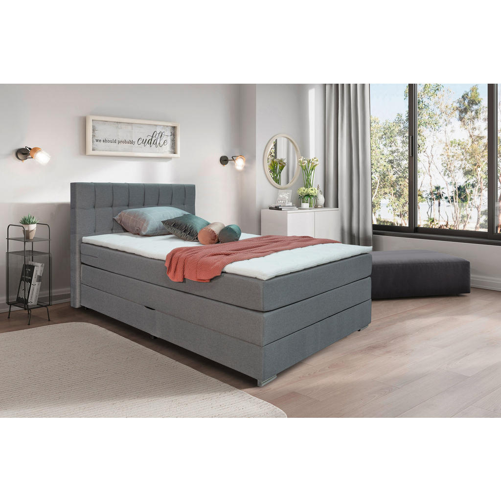 POSTELJA BOXSPRING  x , les, tekstil, leseni material siva
