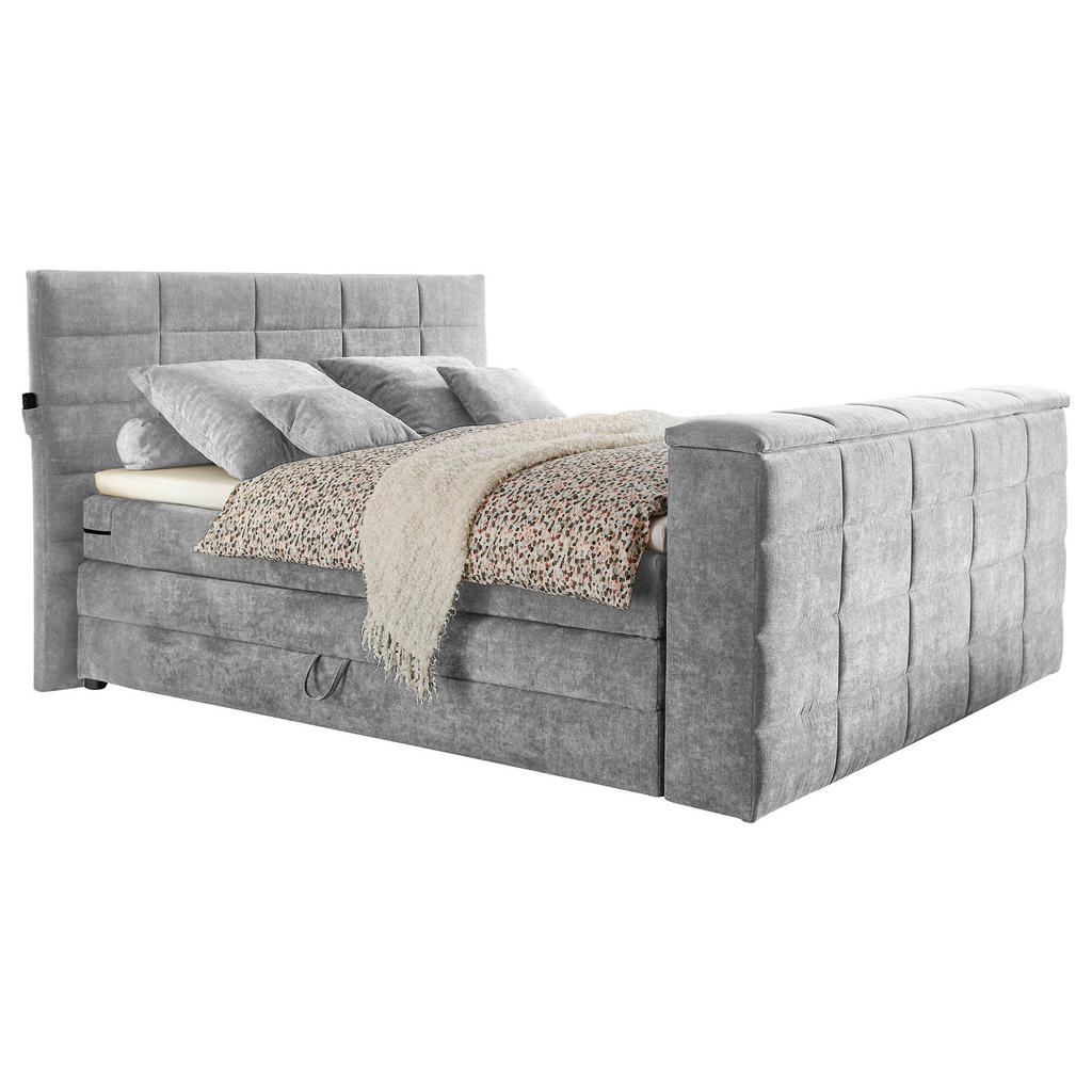 POSTELJA BOXSPRING 180 cm  x 200 cm , tekstil srebrne barve