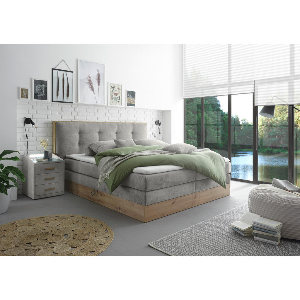 POSTELJA BOXSPRING 180 cm  x 200 cm , les, tekstil, leseni material svetlo siva