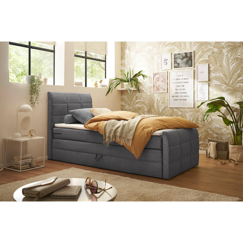 POSTELJA BOXSPRING x , tekstil, leseni material temno siva