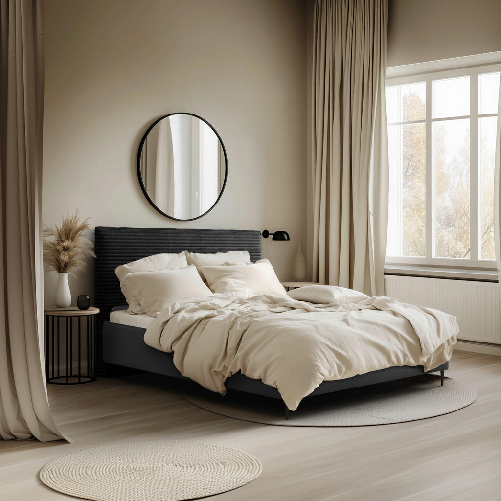OBLAZINJENA POSTELJA 180 cm x 200 cm , les, tekstil, leseni material antracit