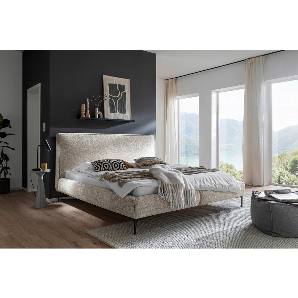 OBLAZINJENA POSTELJA 180 cm  x 200 cm , tekstil, leseni material krem barve, črna