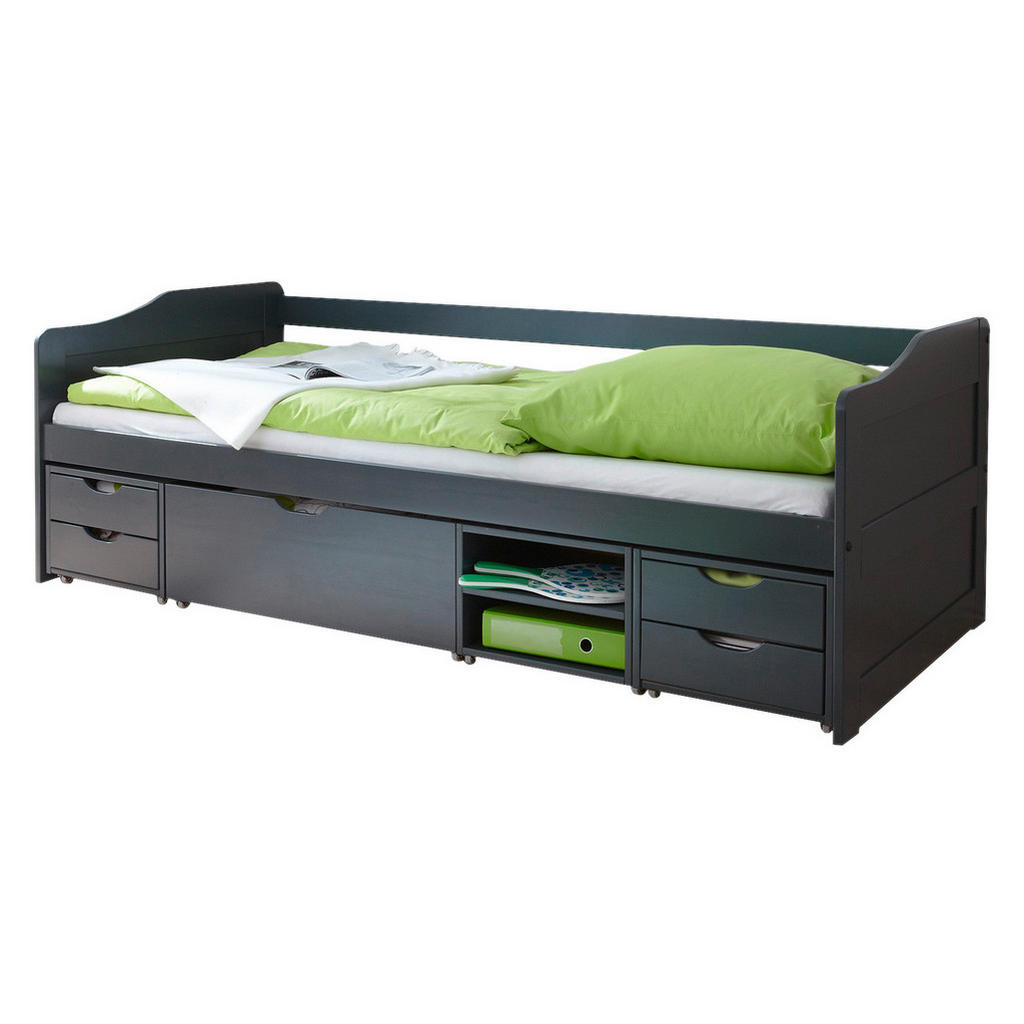 POSTELJA S PREDALOM 90 cm  x 200 cm , temno siva