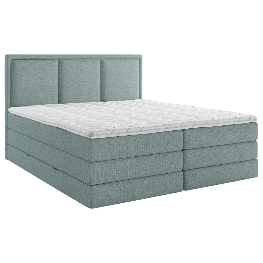 BOXSPRING POSTELJA 180 cm x 220 cm , les, tekstil, leseni material barve petroleja