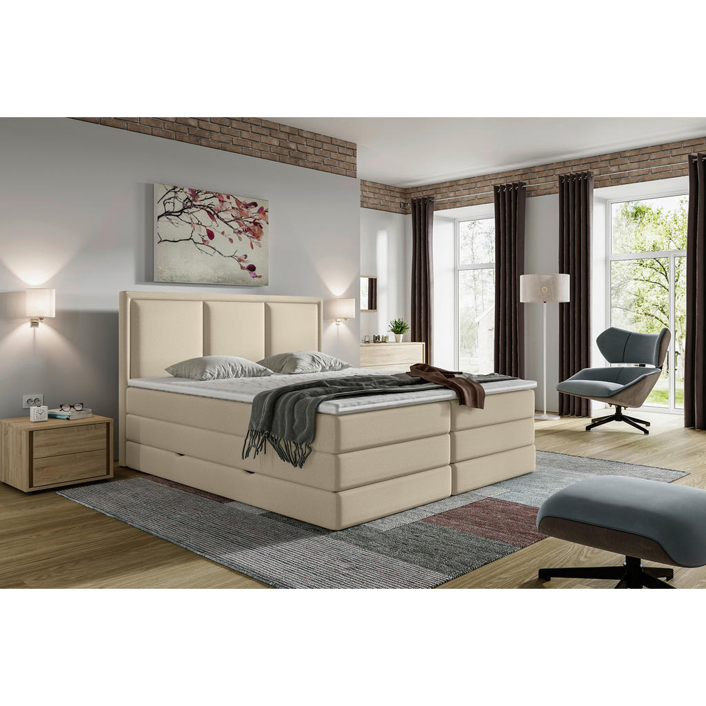 BOXSPRING POSTELJA 180 cm x 220 cm , tekstil bež
