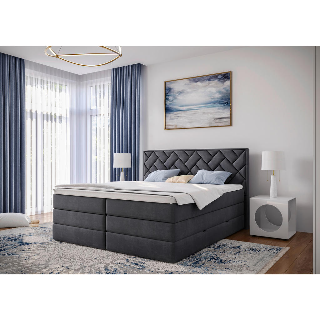 BOXSPRING POSTELJA 140 cm  x 200 cm , tekstil, leseni material antracit