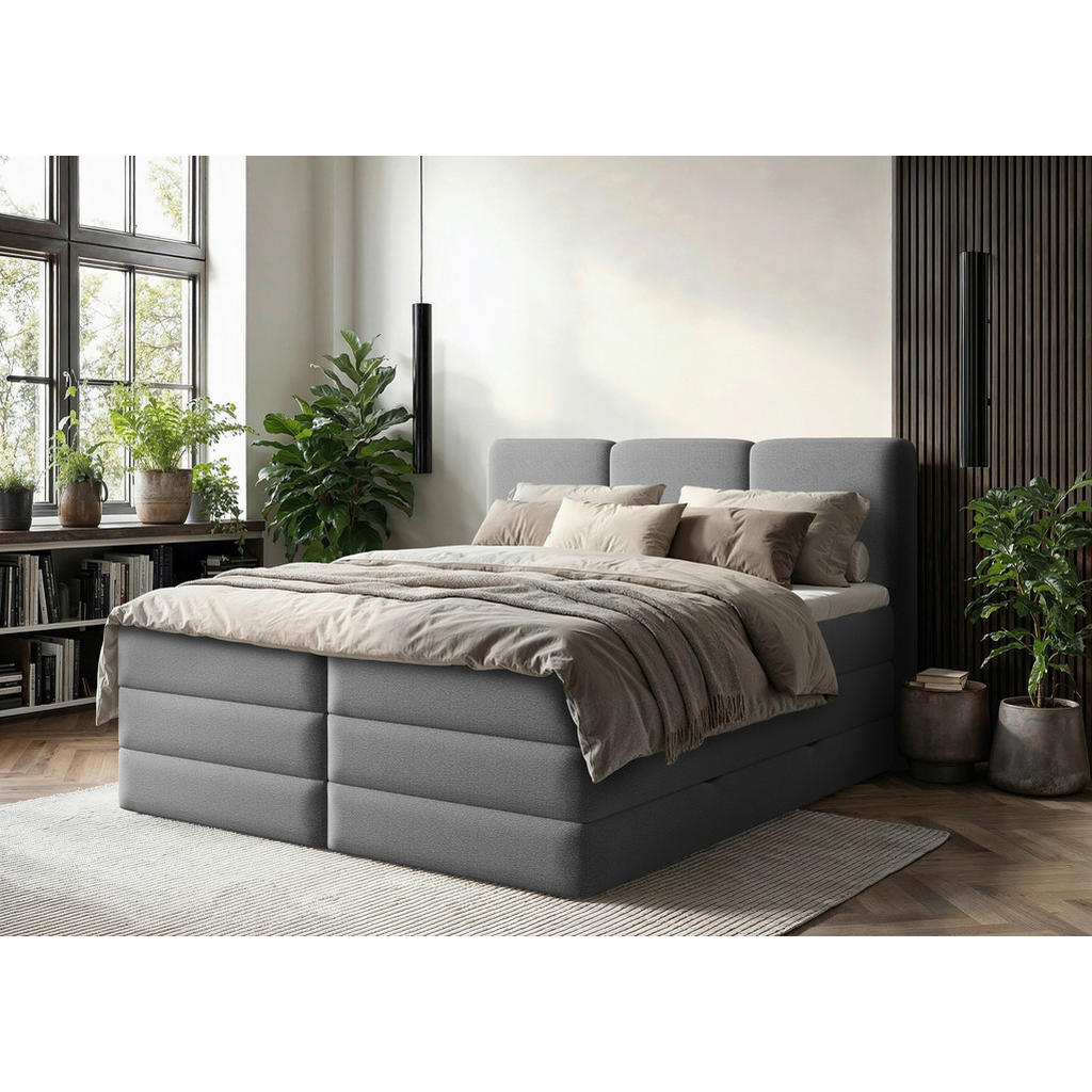 BOXSPRING POSTELJA 180 cm x 200 cm , les, tekstil, leseni material antracit