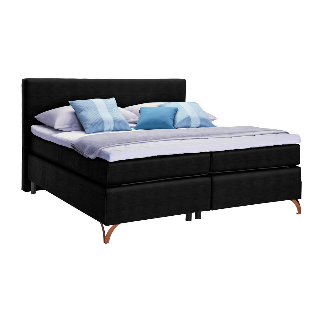 BOXSPRING POSTELJA 200 cm  x 200 cm , tekstil črna