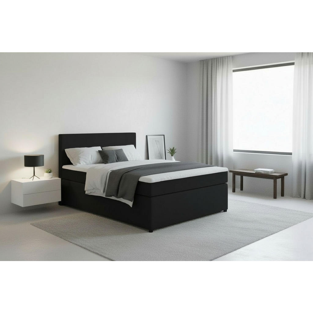 BOXSPRING POSTELJA 140 cm x 200 cm , tekstil, leseni material barve grafita