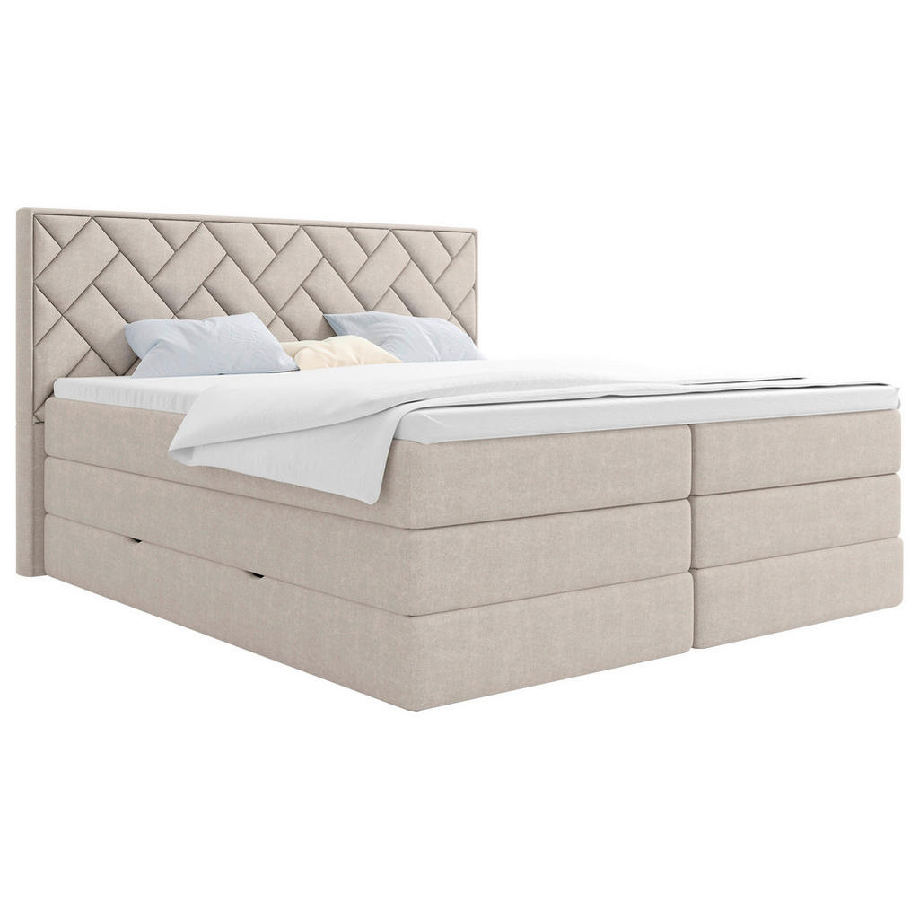 BOXSPRING POSTELJA 180 cm  x 200 cm , tekstil, leseni material bež