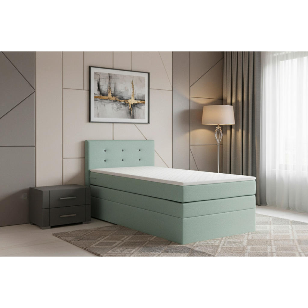 BOXSPRING POSTELJA 90 cm x 200 cm , tekstil, leseni material metino zelena