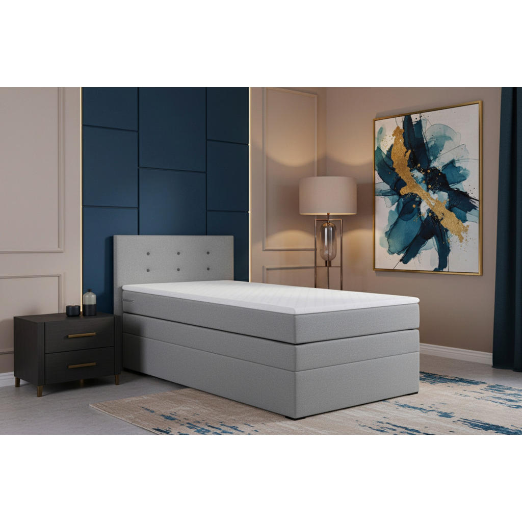 BOXSPRING POSTELJA 90 cm x 200 cm , tekstil, leseni material siva