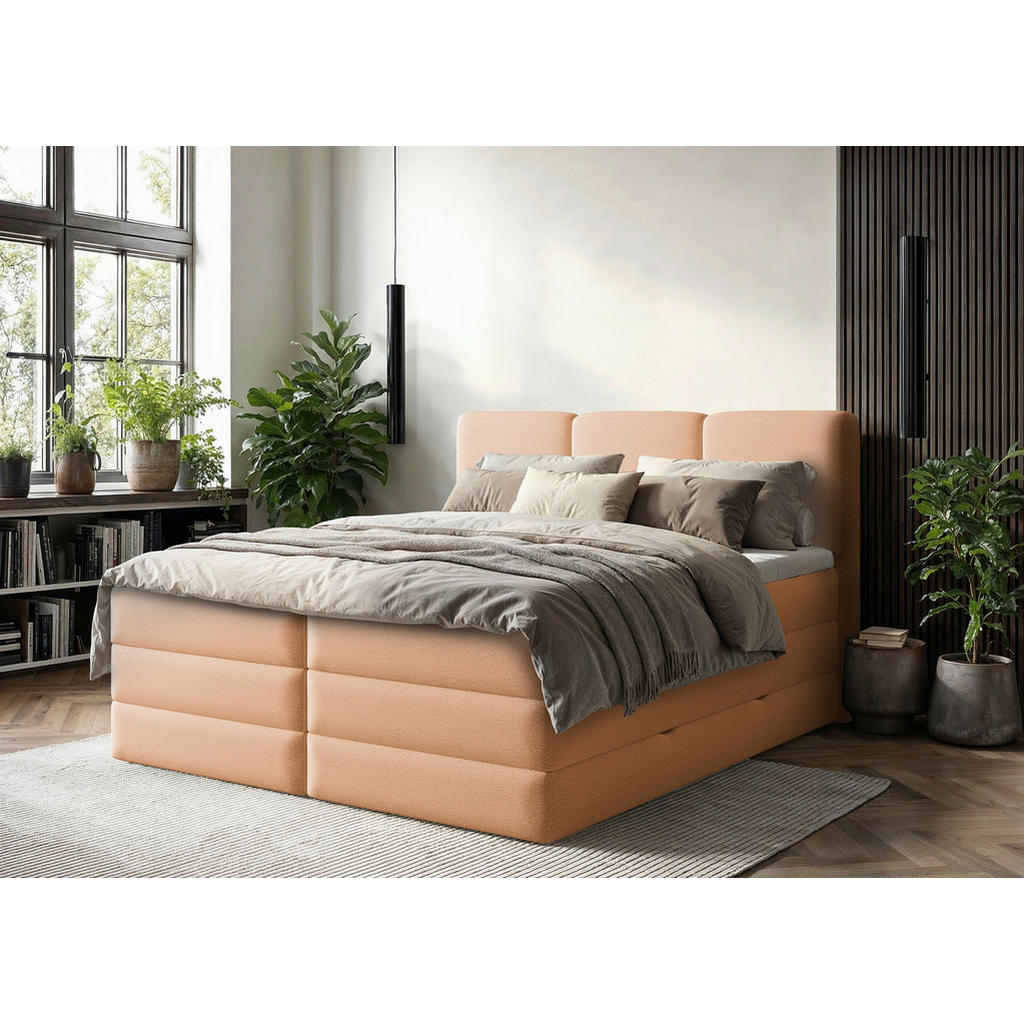 POSTELJA BOXSPRING 180 cm  x 200 cm , les, tekstil, leseni material terakota