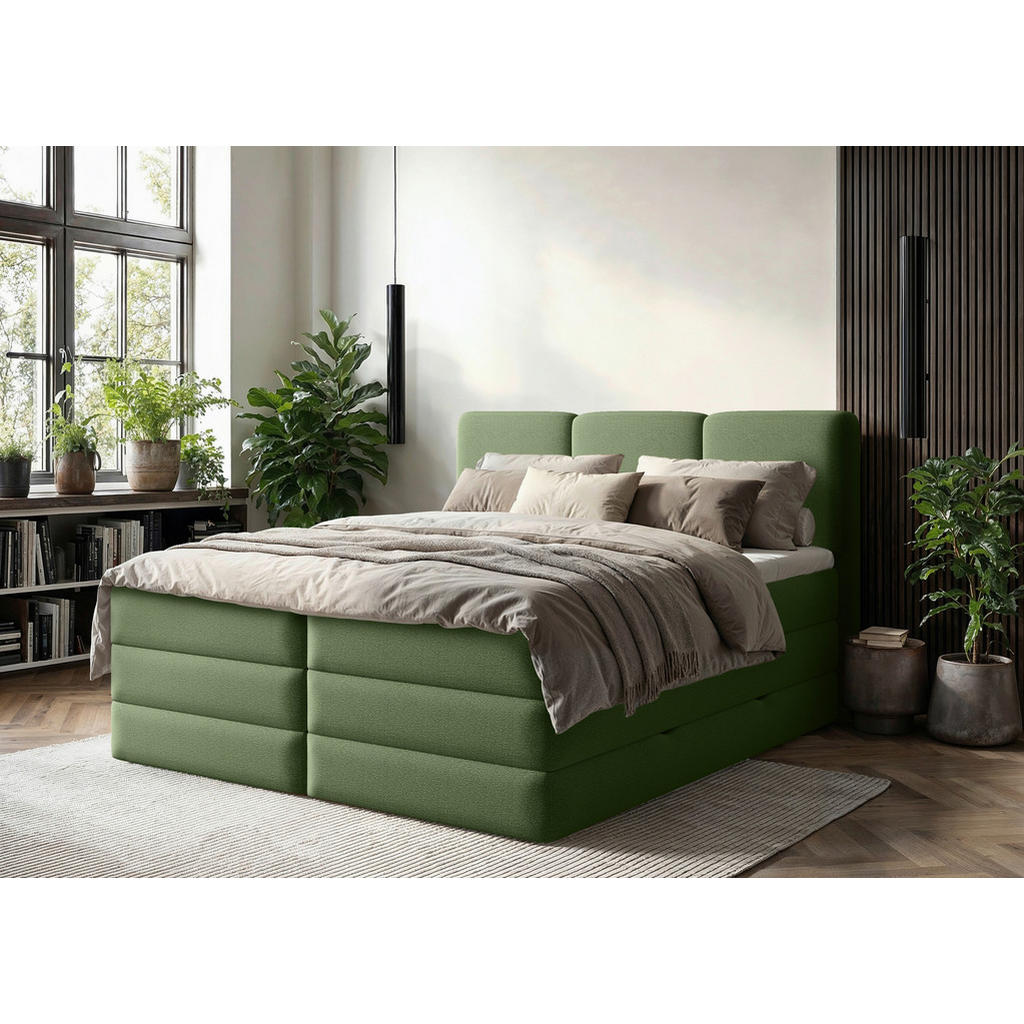 POSTELJA BOXSPRING 180 cm  x 200 cm , les, tekstil, leseni material zelena