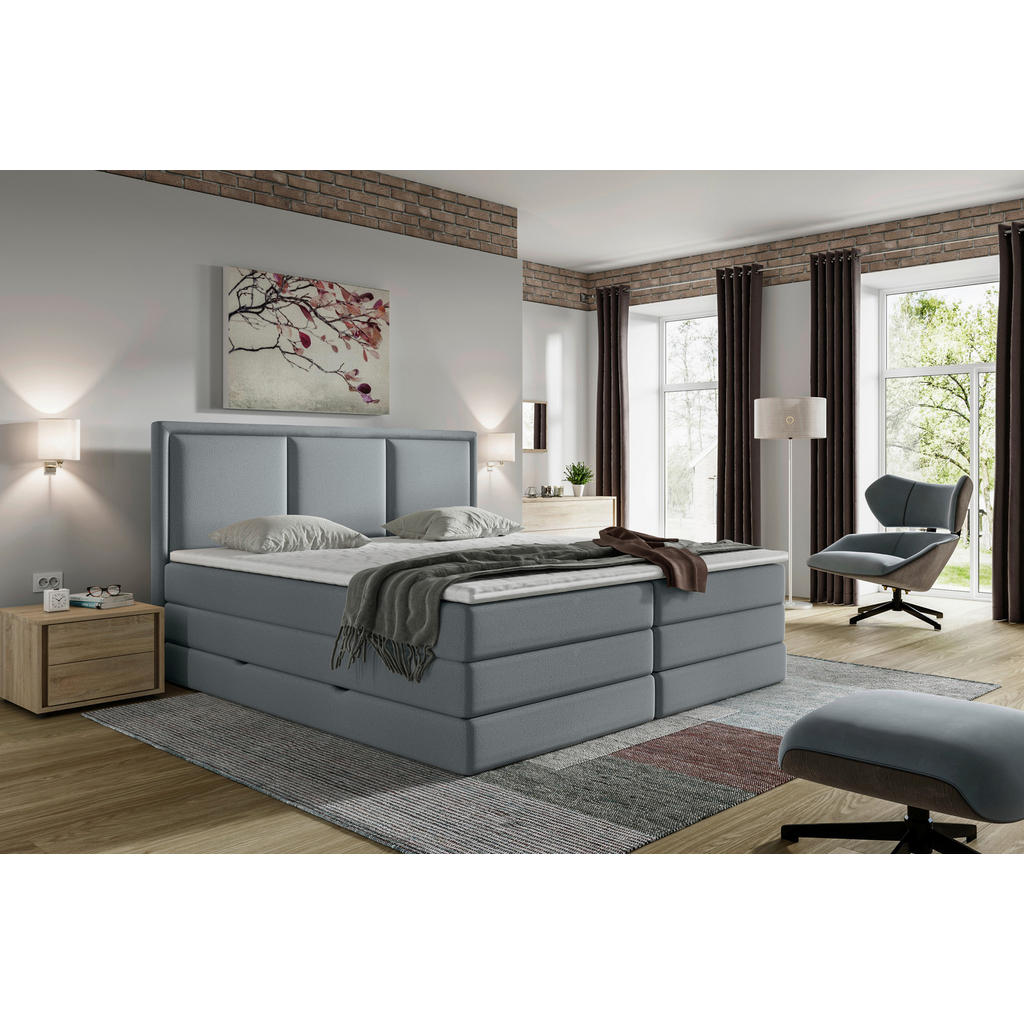 POSTELJA BOXSPRING 200 cm  x 200 cm , tekstil temno siva